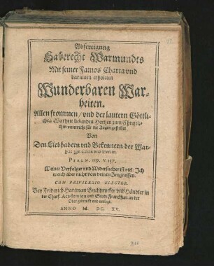 Abfertigung Haberecht Warmundts Mit seiner Famos Charta und darinnen erholeten Wunderbaren Warheiten