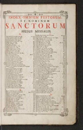 Index omnium festorum, et nominum sanctorum hujus missalis.