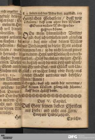 Das V. Capitel. Daß Gott seinen lieben Christen aus Liebe / und nicht aus Zorn/ Creutz und Trübsal zuschicke.