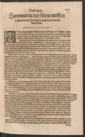 Summaria der fürnembsten Historien und Predigten auß dem dritten Buch Mose.