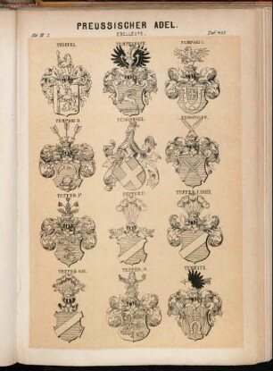 Taf. 453. Teiffel. - Tempelhoff. - Tempski I. - Tempski II. - Tengnagel. - Tenspolde. - Tepper Ia. - Tepper Ib. - Tepper-Laski. - Tepper 1836. - Tepper IV. - Terpitz