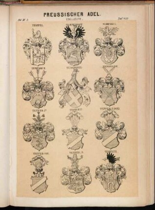 Taf. 453. Teiffel. - Tempelhoff. - Tempski I. - Tempski II. - Tengnagel. - Tenspolde. - Tepper Ia. - Tepper Ib. - Tepper-Laski. - Tepper 1836. - Tepper IV. - Terpitz