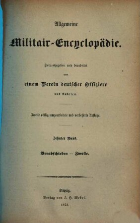 Allgemeine Militair-Encyclopädie, 10. Verabschieden - Zwolle