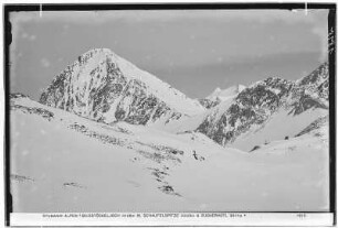 Stubaier Alpen. Bildstöckeljoch (3138 Meter) mit Schaufelspitze (3333 Meter) und Zuckerhütl (3511 Meter)