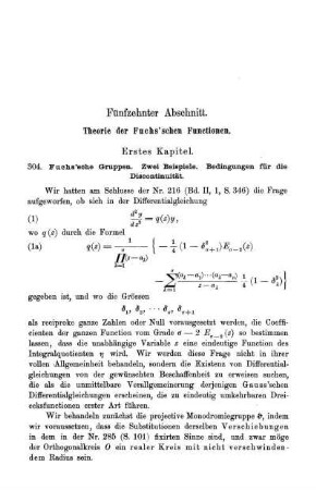 Fünfzehnter Abschnitt. Theorie der Fuchs´schen Functionen.