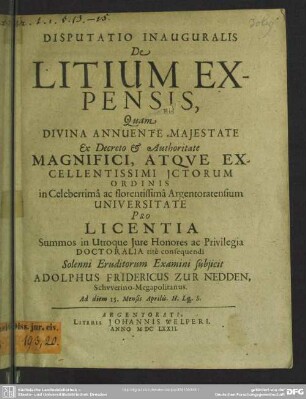 Disputatio Inauguralis De Litium Expensis