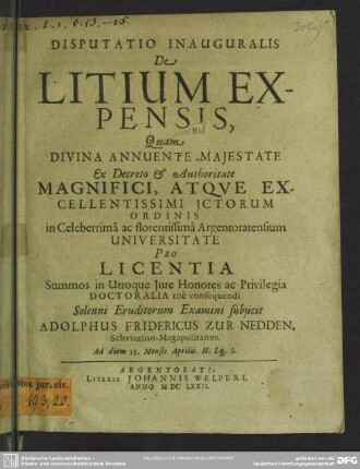 Disputatio Inauguralis De Litium Expensis