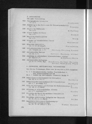 F. Geophysik, Meteorologie, Meereskunde