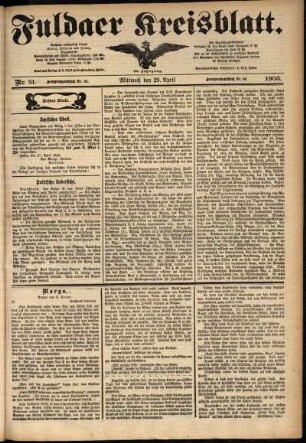 Erste Ausgabe vom Mittwoch, den 29. April 1903.