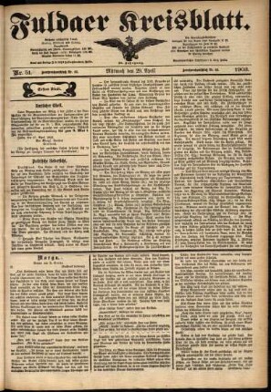 Erste Ausgabe vom Mittwoch, den 29. April 1903.
