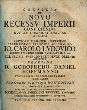 Consilia De Novo Recessu Imperii Conficiendo Hoc Et Superiori Saeculo Agitata