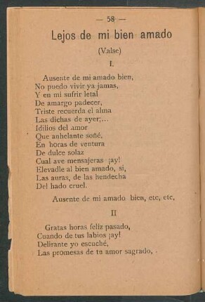 Lejos de mi bien amado : (Valse)
