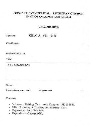 B.E.L. Refresher Course