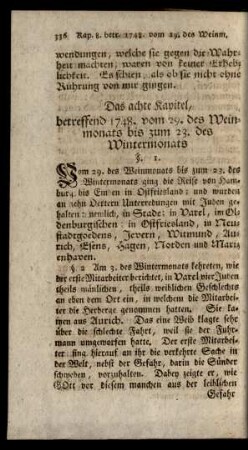 Das achte Kapitel, betreffend 1748. vom 29. des Weinmonats bis zum 23. des Wintermonats