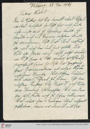 Korrespondenz von Alice und Ludwig Klein: Brief von Ludwig Klein an Kurt Klein