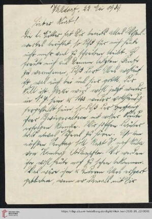 Korrespondenz von Alice und Ludwig Klein: Brief von Ludwig Klein an Kurt Klein