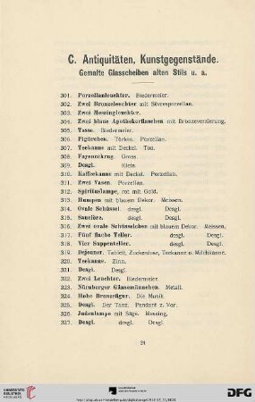 C. Antiquitäten, Kunstgegenstände (Nr. 301-853)