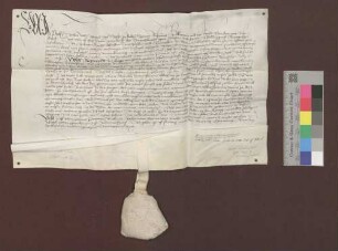Propst, Dechant und Kapitel des Stifts zu Baden(-Baden) vidimieren die Urkunde Pfalzgraf Ruprechts d. Ä. vom 10. April 1355.