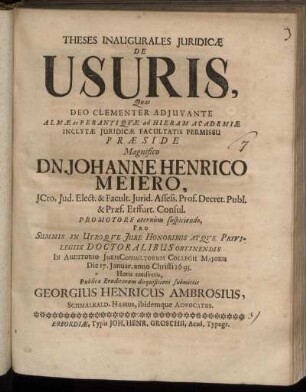 Theses Inaugurales Iuridicae De Usuris