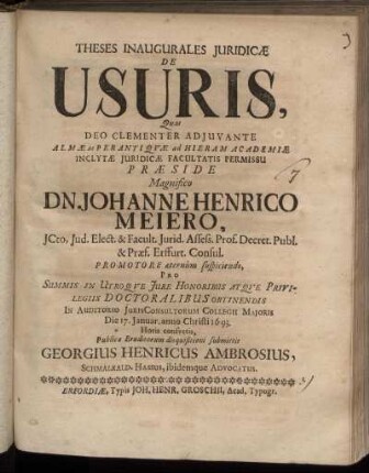Theses Inaugurales Iuridicae De Usuris