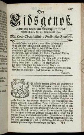 Acht- und neun- und zwanzigstes Stück. Mittwochens, den 15. Heumonats 1750.