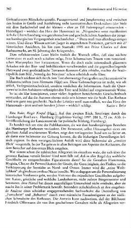 Auf den zweiten Blick, Streifzüge durch das Hamburger Rathaus, Rita Bake, Birgit Kiupel (Hrsg.), (Veröffentlichung der Landeszentrale für politische Bildung) : Hamburg, Ergebnisse Verlag, 1997