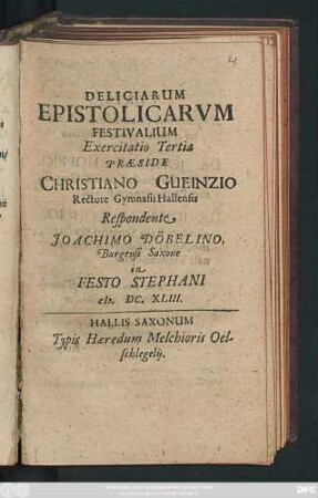 Deliciarum Epistolicarum Festivalium Exercitatio Tertia