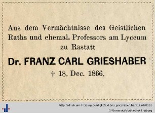 [Provenienz]: Grieshaber, Franz Karl
