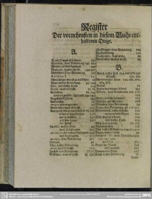 Register Der vornehmsten in diesem Buche enthaltenen Dinge