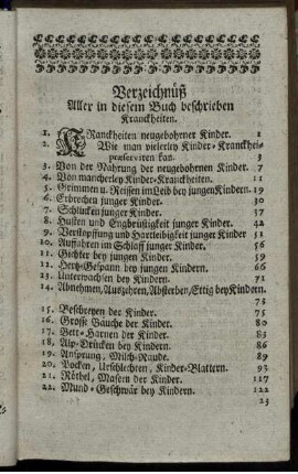 Verzeichnüß Aller in diesem Buch beschrieben Kranckheiten.