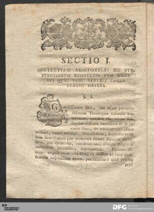 Sectio I. De Sententia Aristotelis.