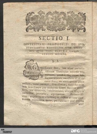 Sectio I. De Sententia Aristotelis.