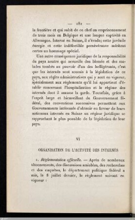 VI. Organisation de l'activité des internés