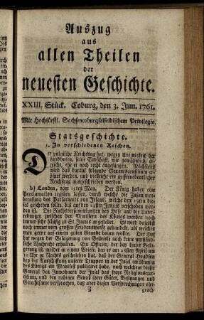 XXIII. Stück. Coburg, den 3. Jun. 1761.