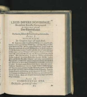 Legis Imperii Novissimae, Novissimo Recessui Ratisponensi de Anno 1654 insertae, Von Schuld-Sachen.