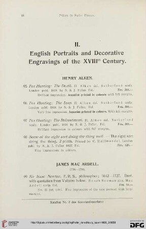 II. English Portraits and Decorative Engravings of the XVIIIth Century (No. 95 - 180)