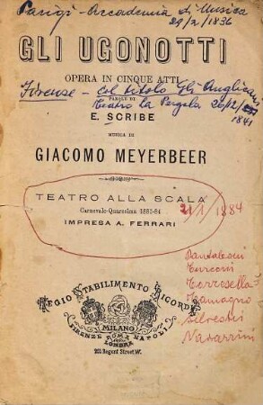 Gli Ugonotti : Opera in 5 atti