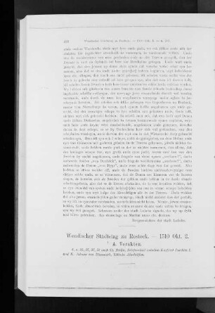 Wendischer Städtetag zu Rostock. - 1510 Okt. 2. A. Vorakten.