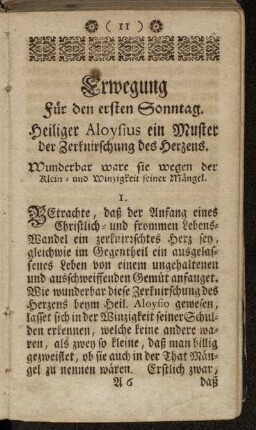 Erwegung für den ersten Sonntag. Heiliger Aloysius ein Muster der Zerknirschung des Herzens.