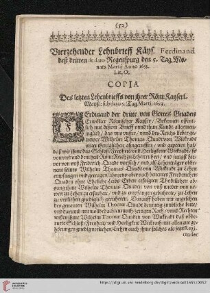 Vierzehender Lehnbrieff Käys. Ferdinand deß dritten
