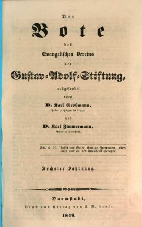 Der Bote des Evangelischen Vereins der Gustav-Adolf-Stiftung, 6. 1848