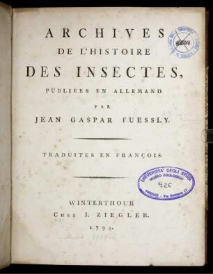 Archives De L'Histoire Des Insectes : Publiées En Allemand ; Traduites En François