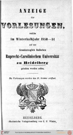 Wintersemester 1850/1851