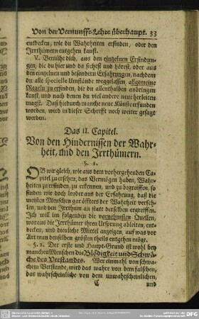 Das II. Capitel. Von den Hindernissen der Wahrheit, und den Irrthümern