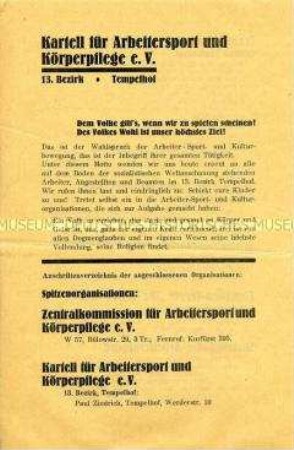 Informationsblatt des Kartells für Arbeitersport und Körperpflege e.V. Bezirk Tempelhof