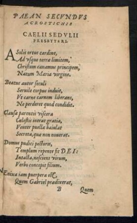 Paean Secundus Acrostichis ...
