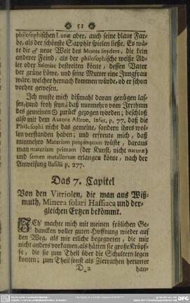 Das 7. Capitel Von den Vitriolen, die man aus Wißmuth, Minera solari Hassiaca und dergleichen Ertzen bekömmt