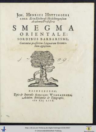 Joh. Henrici Hottingeri S.Th.D. Et in Electorali Heidelbergensium Academia Professeris Smegma Orientale: Sordibus Barbarismi : Contemtui praesertim Linguarum Orientalium oppositum