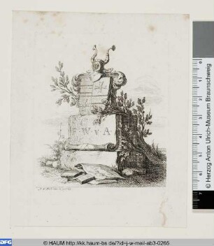 Denkmal mit Wappen und Schriftstücken