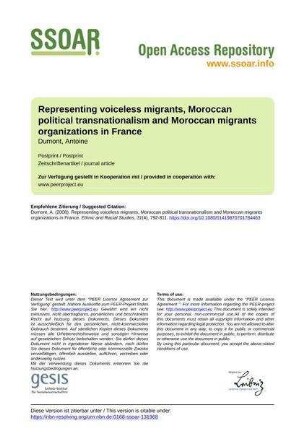 Representing voiceless migrants, Moroccan political transnationalism and Moroccan migrants organizations in France